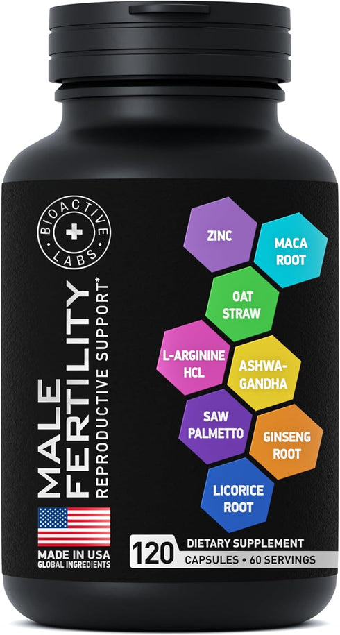 Fertility Supplements for Men - Advanced Fertility Blend with Zinc, Maca, Ashwagandha, L-Arginine - 120 Pills for Male