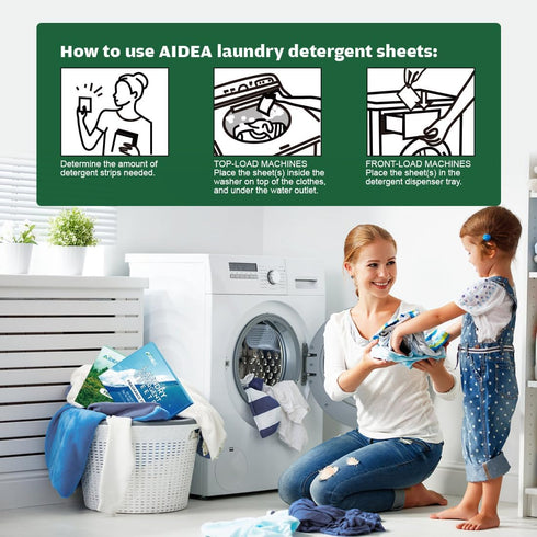 AIDEA Laundry Detergent Sheets, Fresh Scent, 50 Sheets, 100 Loads, Lightweight & Easy To Use for Travel, No Plastic Jug