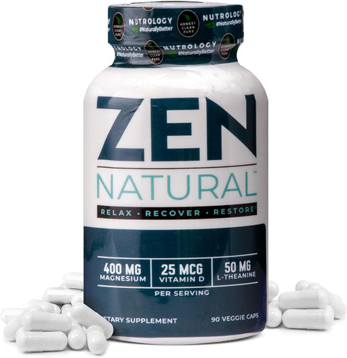 Nutrology Zen Natural Magnesium Supplement 400mg Magnesium Malate with Vitamin D3 & L-Theanine, 30 Servings