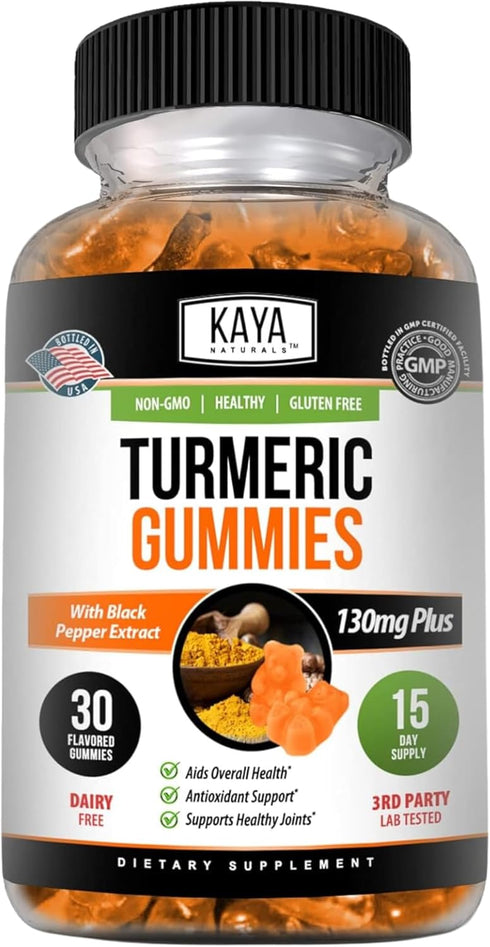 Kaya Naturals Turmeric Gummies 30 Count | Pure Nature Curcumin with Ginger & Black Pepper Extract | Joint Support