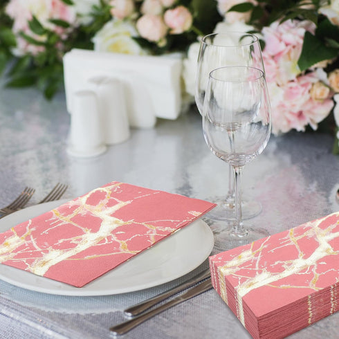 Zonon 50 3 13x16 Inch Pcs Pink Marble Guest Towel Disposable Bathroom Paper Napkins Decorative Hand Towels Ply Beverage