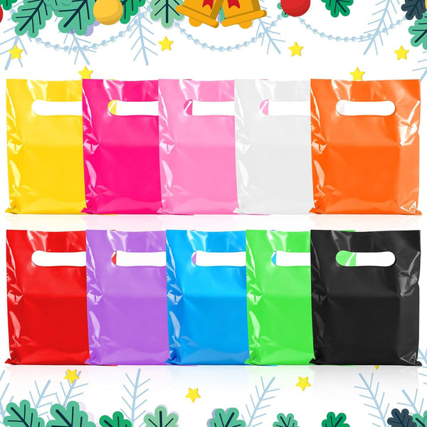 Xaajooio 500 Pcs 6x8 Inch Multicolor Plastic Goodie Bags with Handles Bulk Party