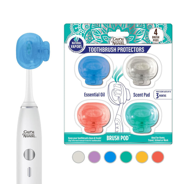 GuruNanda Brush Pods (4 Pack) - Toothbrush Head Cover for Manual & Electric Brushes, Clip-On Protector