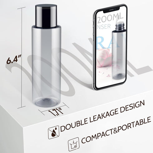 ZEJIA 200ML/6.8OZ Travel Size Toiletries, 6 Pack Plastic Travel Bottles, Double Leak Proof Containers for Shampoo Lotion