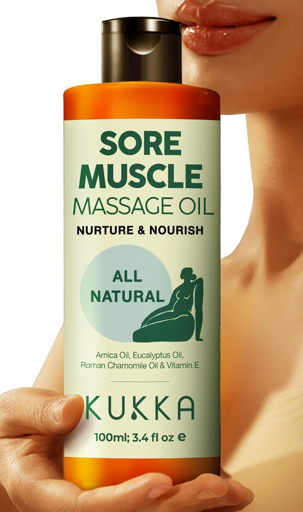 Sore Muscle Massage Oil 3.38 Oz, Moisturizing & Relaxing for Full Body Massage, 100% Natural Body Oils