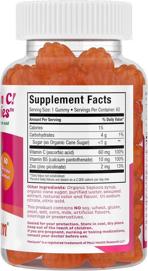 Vitamin C Gummies with Zinc - Maxi-Health, 60 Fruit Shaped Gummies for Immune Support