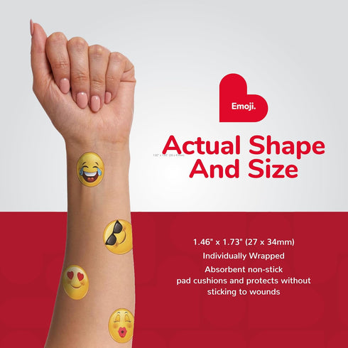 BioSwiss Emoji Shaped Bandages - Fun Self Adhesive Latex Free Sterile Wound Care for Kids, 50 Count First Aid Kit