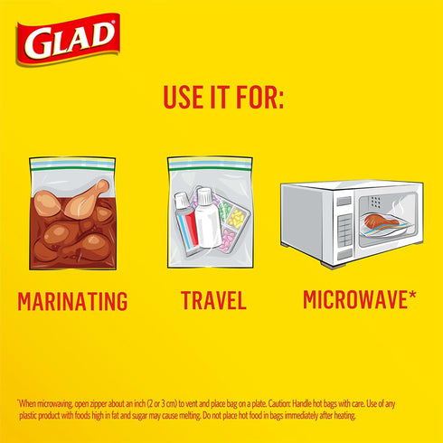 Glad Zipper Food Storage Plastic Bags, Snack Size, 50 Count (Packaging May Vary)