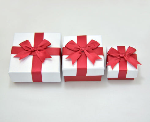 Paialco Jewelry Package Paper Gift Box - Red Ribbon Bow-Knot, 3.75 x 3.75 Inches
