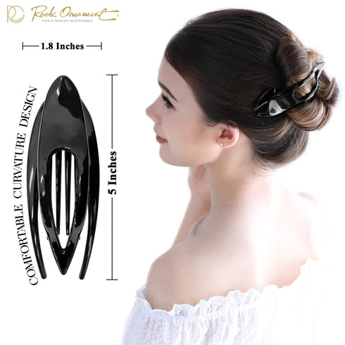 RC ROCHE ORNAMENT 6 Pcs French Concord Hair Clip - Curved Thick or Thin Hair for Women, Large Black