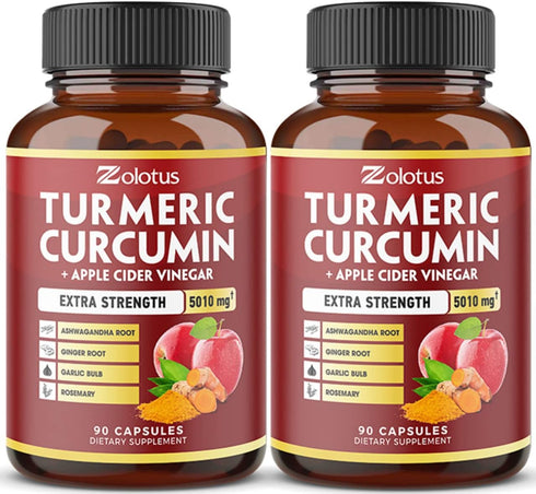 2 Packs Turmeric Curcumin + Apple Cider Vinegar Capsules, 90 Capsules Each, 6 Month Supply with Ashwagandha & Ginger