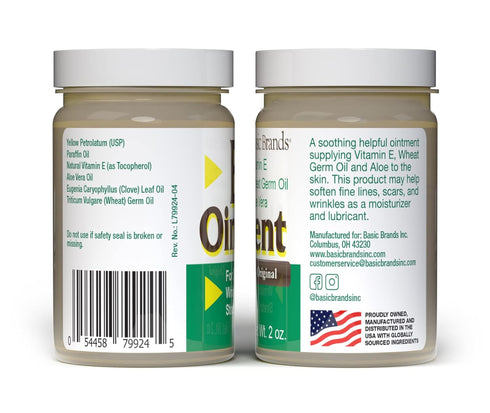 Basic Brands Vitamin E Ointment - 2oz, Moisture Enhancing, 2-Pack, Can Help Reduce Scars, Stretch Marks, Fine Lines