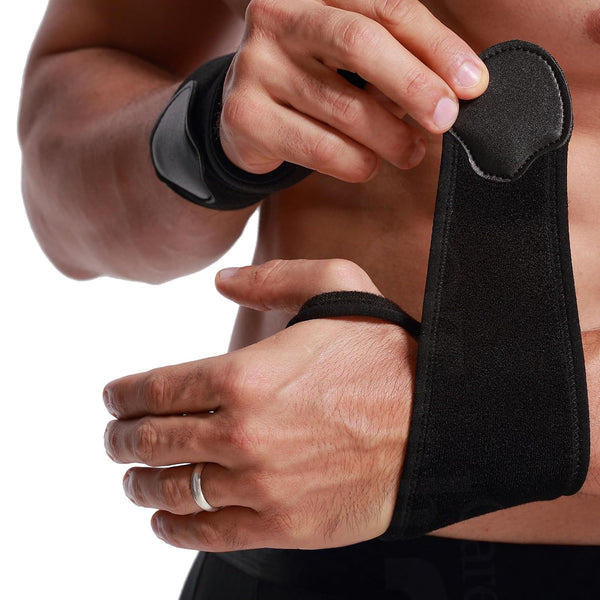 NeoTech Care Wrist Band - Adjustable Compression Strap for Men, Women, Right or Left (Black Color, Size M, 1 Pair)