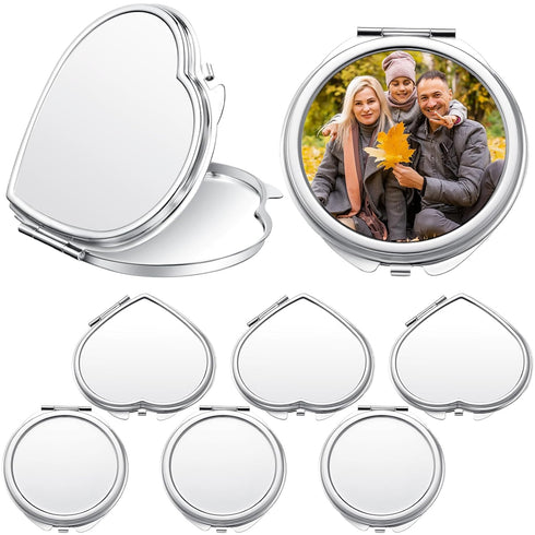 Jetec 6 Pcs Sublimation Blanks - Small Compact Mirror Bulk Folding Pocket Makeup Mirror for Women Gift Travel