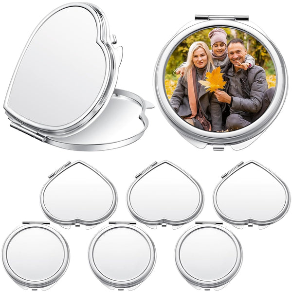 Jetec 6 Pcs Sublimation Blanks - Small Compact Mirror Bulk Folding Pocket Makeup Mirror for Women Gift Travel