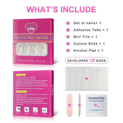 Square Fake Nails Long Length Predesigned False Nails (Clear White)