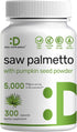 Saw Palmetto Supplement 5000mg with Pumpkin Seed, 300 Capsules, DHT Blocker for Prostate Health & Hair Growth