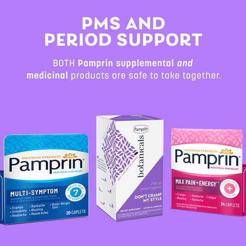 Pamprin Botanicals Supplement for PMS & Period Support - 22 Count, with Ashwagandha, Magnesium, Turmeric & Vitamin B6
