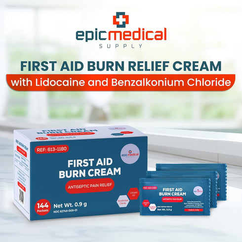 Packets 144, First Aid Burn Cream Box of Burn Ointment with Lidocaine and Benzalkonium Chloride for Minor Scrapes