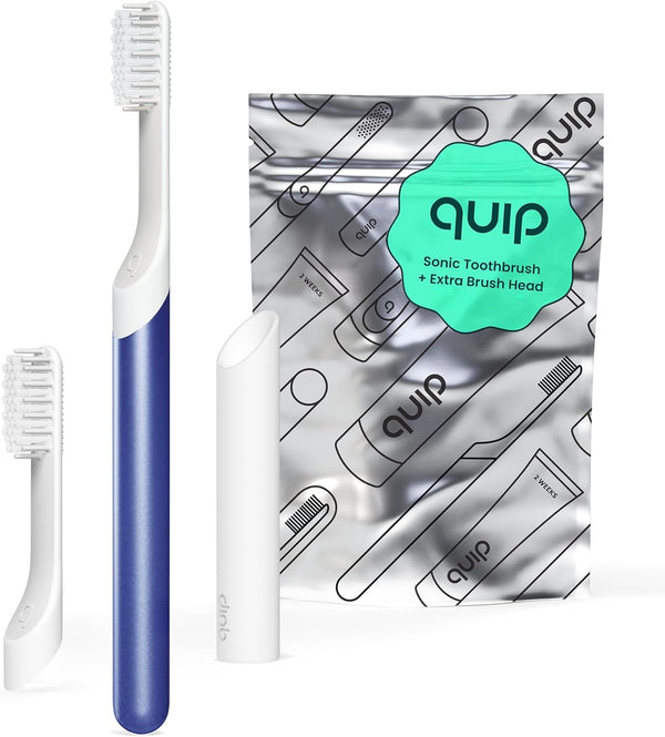 Quip Sonic Toothbrush for Adults with Timer, Extra Brush Head, Travel Cover, Electric, Indigo