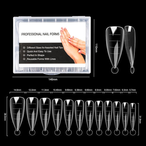 NMKL38 Clear Dual Forms Acrylic Nail System UV Gel Nail Mold Full Cover False Nail Tips with Scale (120 Water Drops)