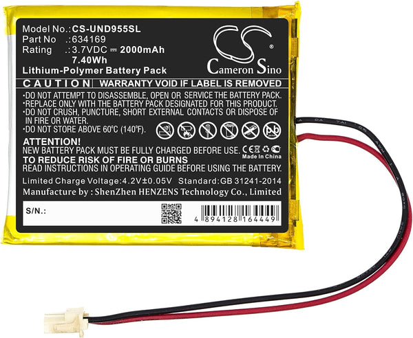 DRAWBELL Battery 2000mAh for U'niden Guardian G955, UDR744, UDR777HD, fit Part NO:634169