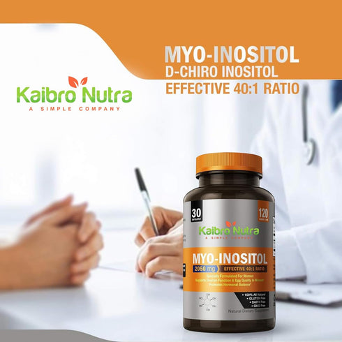 Kaibro Myo-Inositol Supplement, 2050mg, 120 Vegan Capsules, Myo-Inositol & D-Chiro Inositol 40:1 Ratio