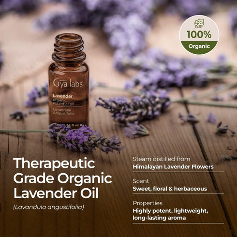 Gya Labs Organic Lavender Essential Oil - 100% Natural for Diffuser & Skin, Aromatherapy & Relaxation, 0.34 fl oz