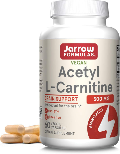 Jarrow Formulas Acetyl L-Carnitine 500 mg, Dietary Supplement for Brain Health & Antioxidants, 60 Veggie Capsules