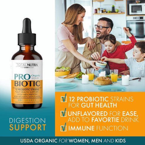 Liquid Probiotic for Women, Men & Kids, USDA Organic Acidophilus Probiotic Liquid & Alfalfa Blend