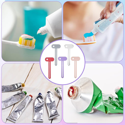 Xinjoduz 10 Pack (5 Metal Toothpaste Squeezer Roller, Tube Key Squeezer Tool for Zero Waste Cosmetics, Durable Alloy