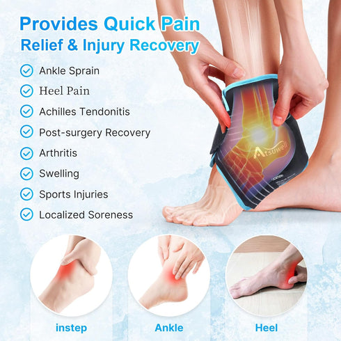 Atsuwell Ankle Ice Pack Wrap, Reusable Gel for Foot Ankle Heel, Cold Compress Therapy for Soothing Pain and Injuries