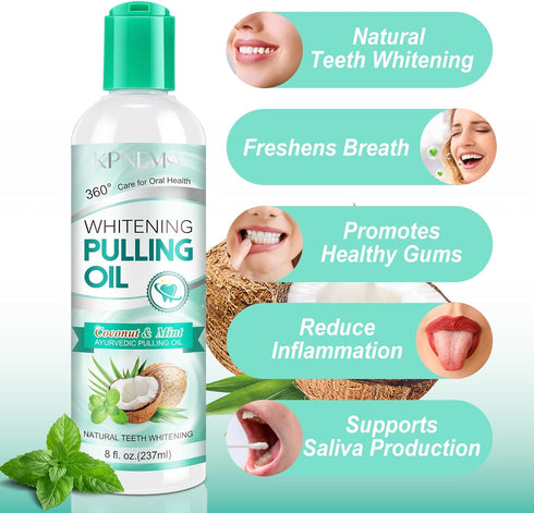 Coconut Mint Oil Pulling Mouthwash, 8 Fl Oz, Natural Coconut Oil, Fresh Breath, Daily Oral Care, White Teeth