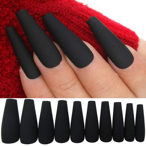 LoveOurHome 100pc Coffin Press on Nails, Medium Ballerina Acrylic Fake Nails, Matte Black Full Cover Nail Tips for Women