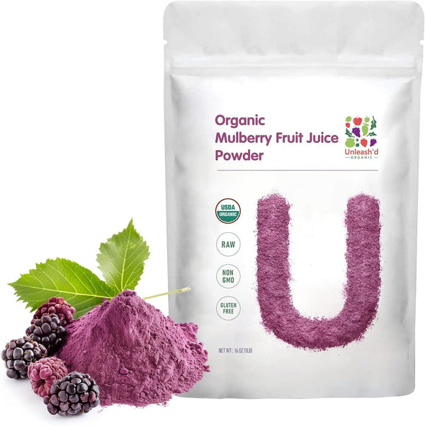 UNLEASH'D ORGANIC Unleashd Organic Mulberry Juice Powder 16oz 100% Pure Superfood, Rich in Vitamins,