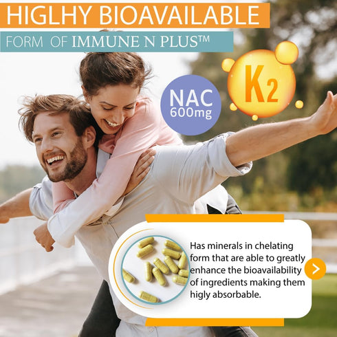 NAC 600mg, Quercetin 1,000mg, Vitamin C 500mg, 90 Capsules, Immune N Plus 15 in 1 Supplement
