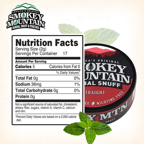 Smokey Mountain Herbal Long Cut Straight Snuff, 5 Can Box, Tobacco Free and Nicotine Free