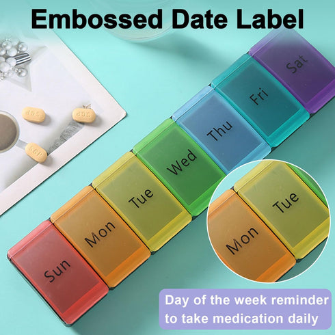 Wopanxye 7 7-Compartment 7-Color Weekly Pill Organizer, Days Portable Travel Pill Box, Medicine Planner Dispenser, Easy