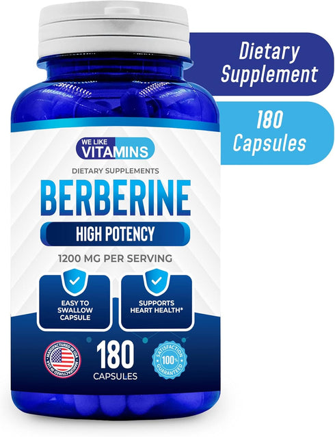We Like Vitamins Berberine 1200mg Pure Max Strength, 180 Gluten-Free Vegetarian Capsules