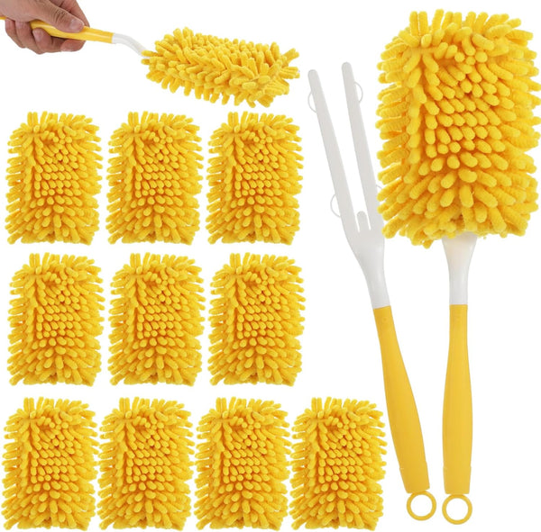 THNIOI 12 Pcs Chenille Dust Mop Replacement Pads Set with 2 Handles, Washable