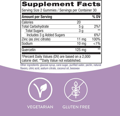 Nature's Way Quercetin Gummies with Zinc, Lemon Flavored, 60 Gummies, Powerful Antioxidant*, Immune Defense Support*