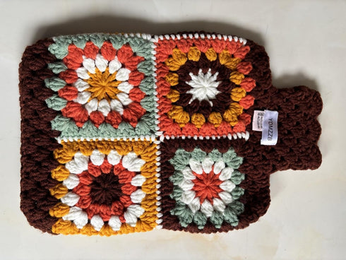 YDMZZB Pattern,2L Crochet Hot Water Bottle Cover,Granny Square Crochet Only Cover Bag (Rainbow Sunflower)