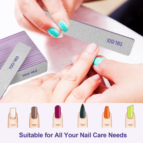 Nail Files (12 Pack), 100/180 Grit Emery Boards Nail File for Natural Nails and Acrylic Nails, Double Sided Emory Boards limas para unas acrilicas Profesional Fingernail Filer Reusable Manicure Gray