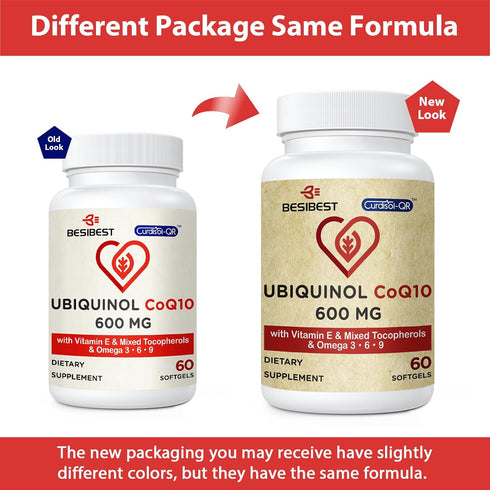 Ubiquinol CoQ10-600mg-Softgel - Active CoQ10 Supplement with Vitamin E & Omega 3, 120 Count