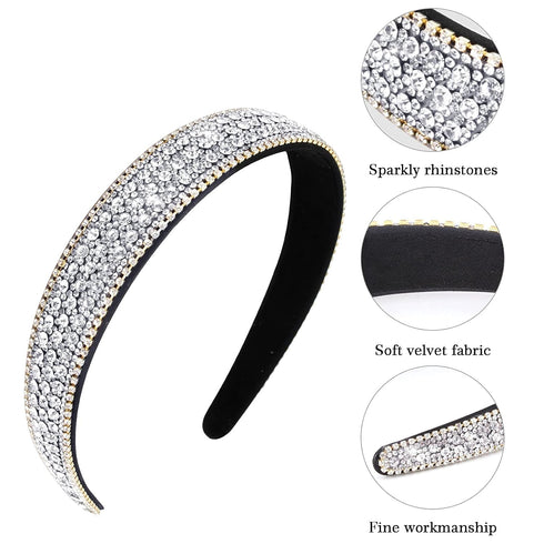 Wecoe Silver Headband - Fashion Rhinestones Hair Band for Women and Girls, Thin Hair Accessories