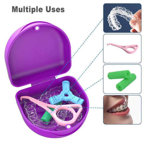BVN Orthodontic Retainer Case - Slim Dental Case for Braces, Mouth Guard, Denture, and Teeth Aligner (Purple)