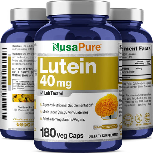 NusasPure Lutein 40mg, 180 Veggie Capsules, Non-GMO, Vegan
