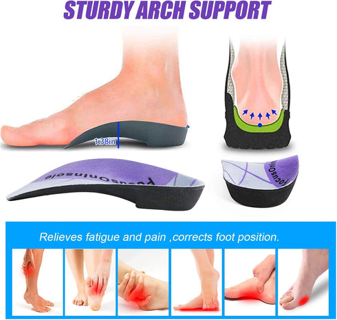 3/4 Length Arch Support Insoles for Men and Women, Large Size Planter Fasciitis High Arch Support Shoe Inserts