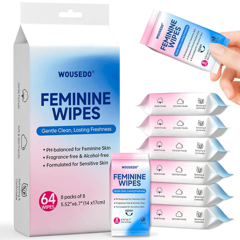 WOUSEDO Feminine Hygiene Wipes for Women, Impossibly Compact Travel Mini Packs, pH Balanced