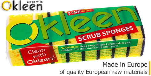 Yellow Multi Use Scrub Sponge, Large Pack of 18, 4.3x2.8x1.4 inches, Black Heavy Duty & White Non Scratch Fiber,